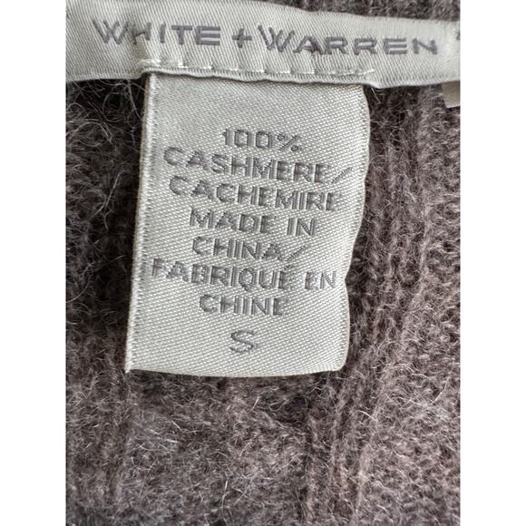 White + Warren 100% Cashmere Womens medium Taupe Grey Crew neck cable sweater - Picture 7 of 8